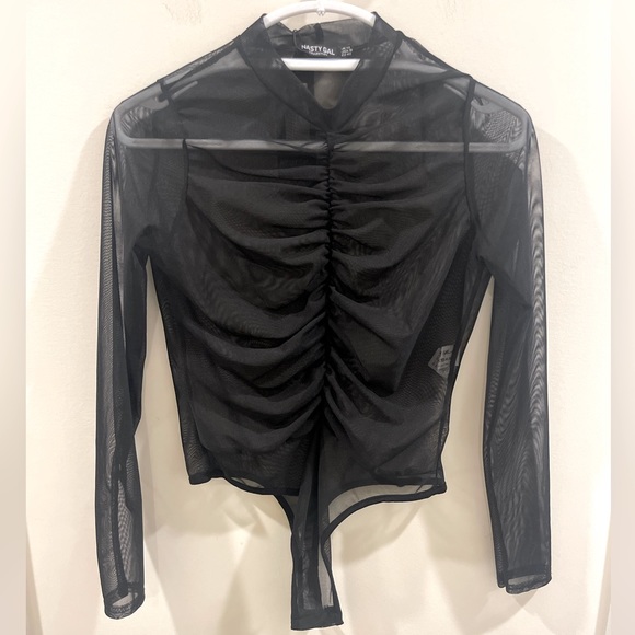 Nasty Gal Cinched Sheer Mesh‎ Bodysuit Women’s Sz 12- New W Tags - Picture 1 of 5